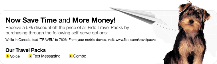 Fido travel packs 5% discount