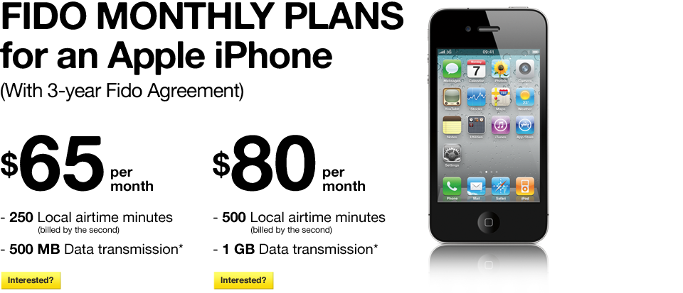 Fido Monthly plans for an Apple iPhone