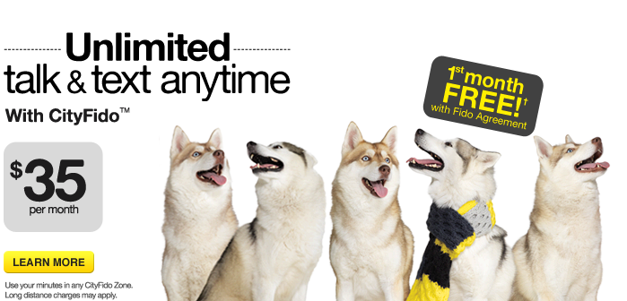 Unlimited talk and text anytime with CityFido 35$ per month - Fido cellphone company, Phone carrier in Canada