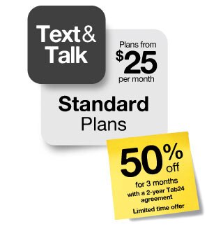 Standard Plans - Text and talk - One month free - 50% off for 6 months