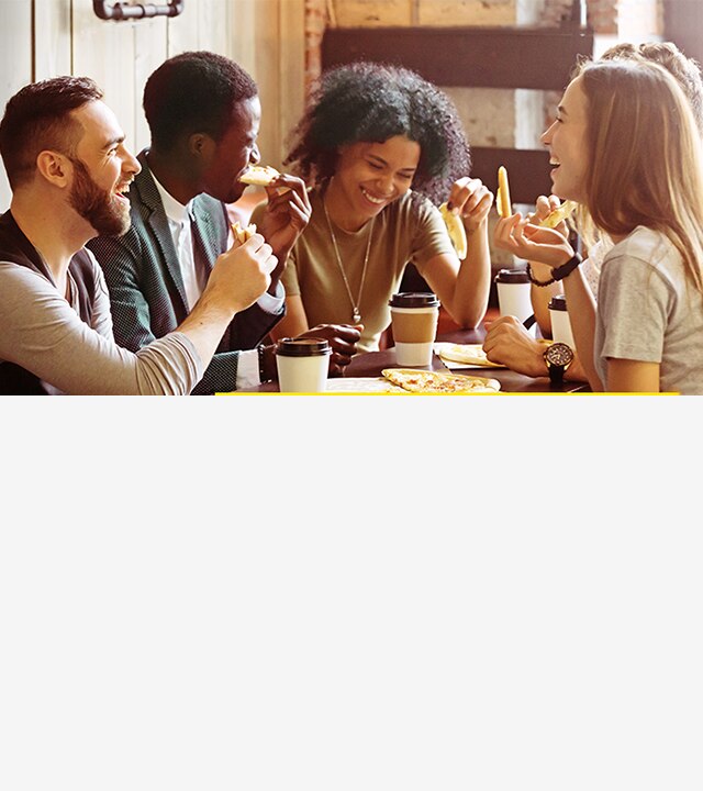 Friends talking and having lunch
